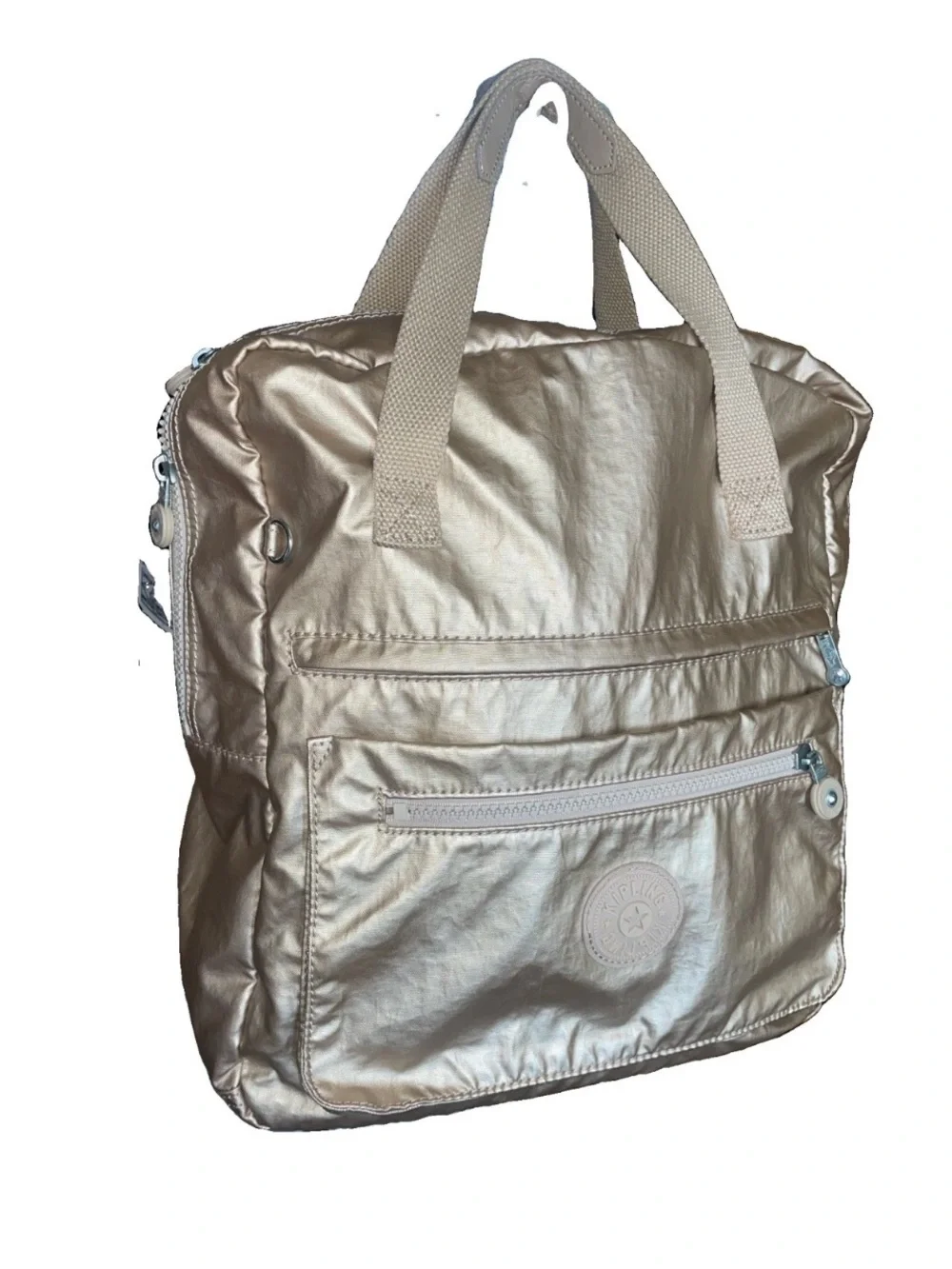 Kipling Audrie Metallic Nylon Diaper Backpack Travel Baby Bag Rose Gold